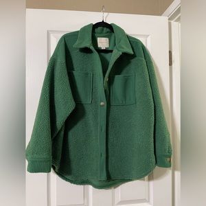 American Eagle Green Sherpa Jacket Shacket Ribbed Trim